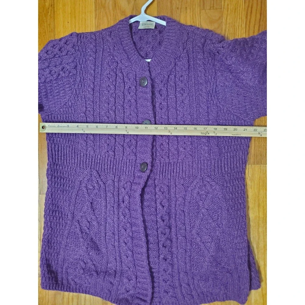 Kilronan Knitwear Cardigan Merino Wool Cable Knit Ireland 3/4 Sleeve Size Large